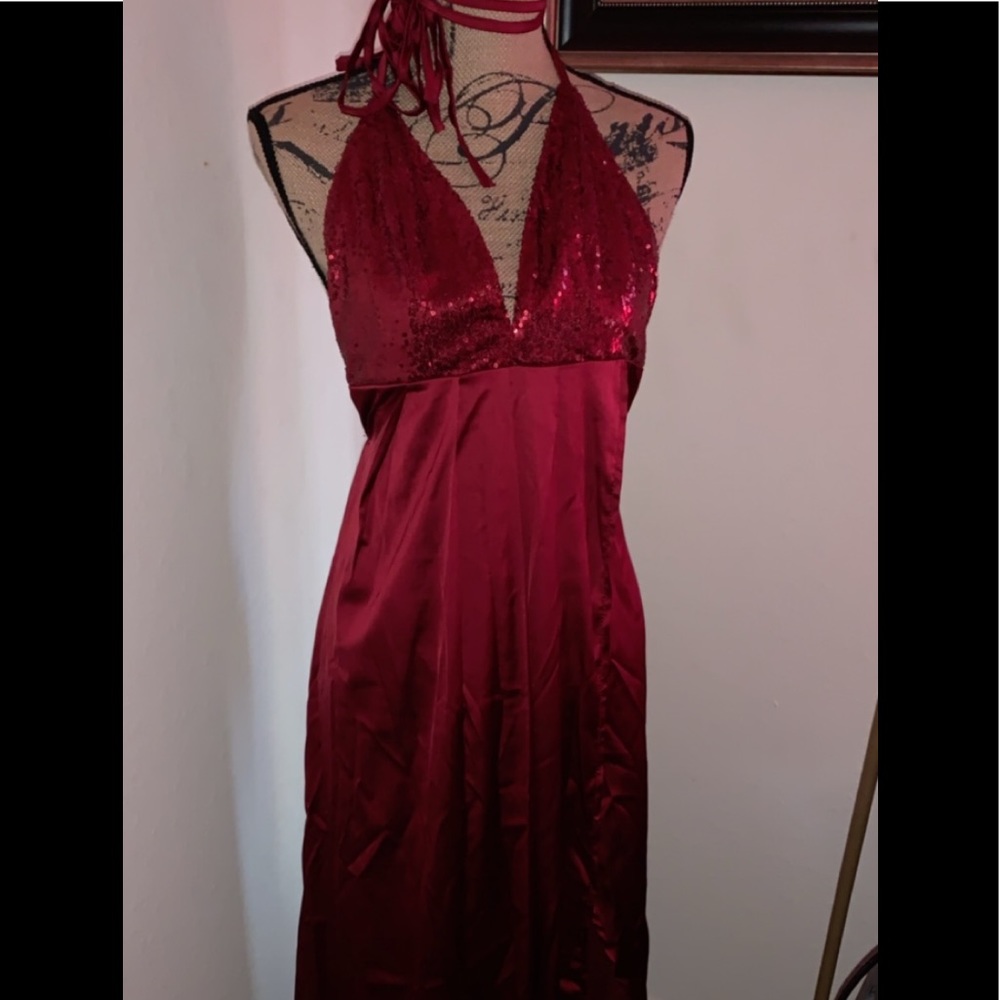 Burgundy Satin & Sequence Dress